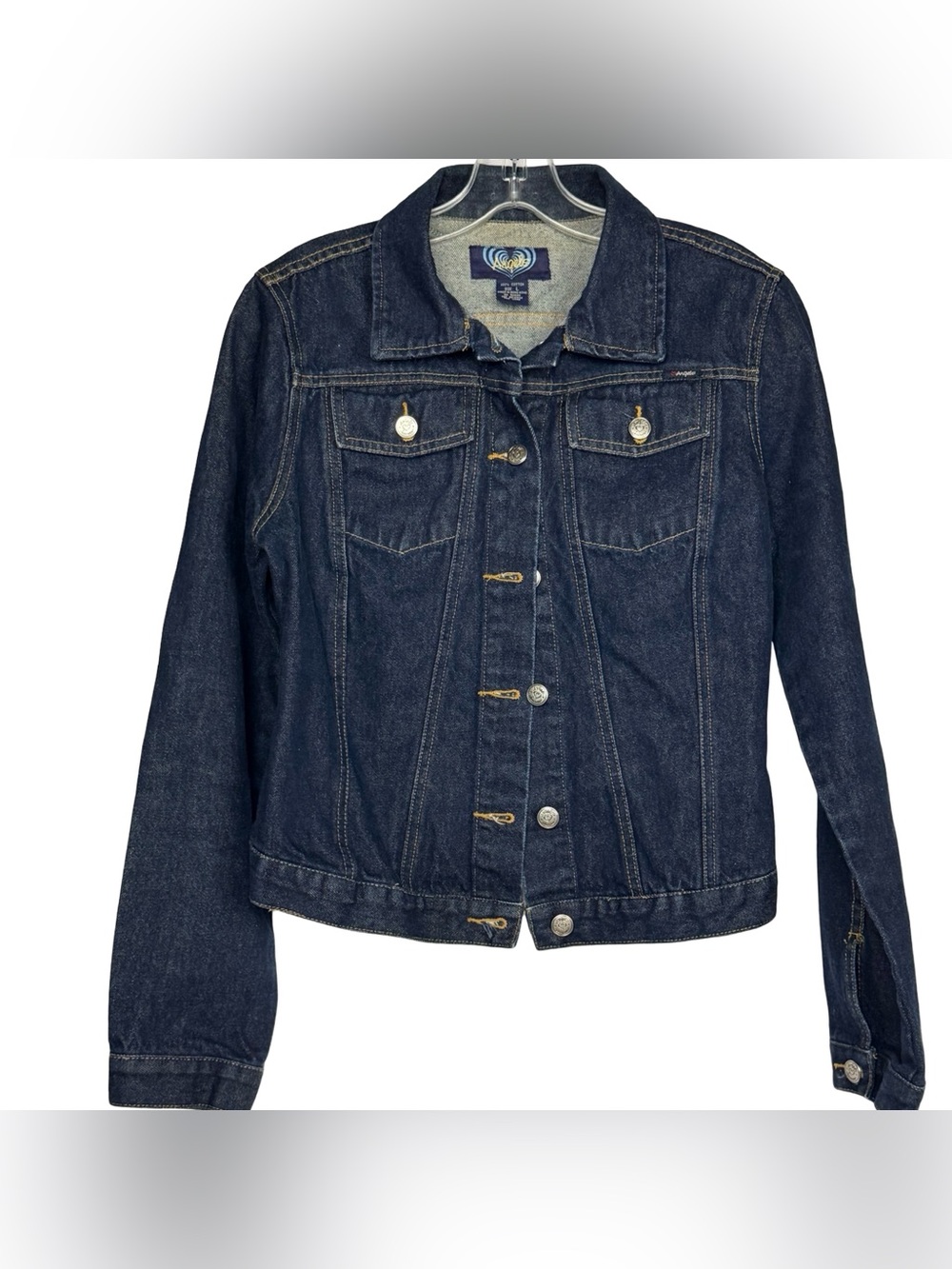 Vintage Angels Denim Jacket Women S Dark Wash Blue Y2K Cropped Trucker Jean Coat